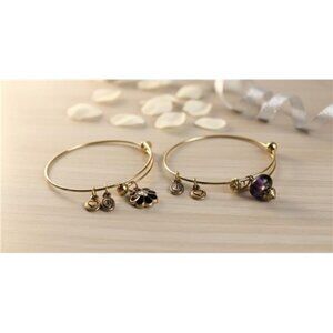 Brighton Gold Tone Charm Expandable Bangle Bracelet Set Flower Heart Bead 7 in